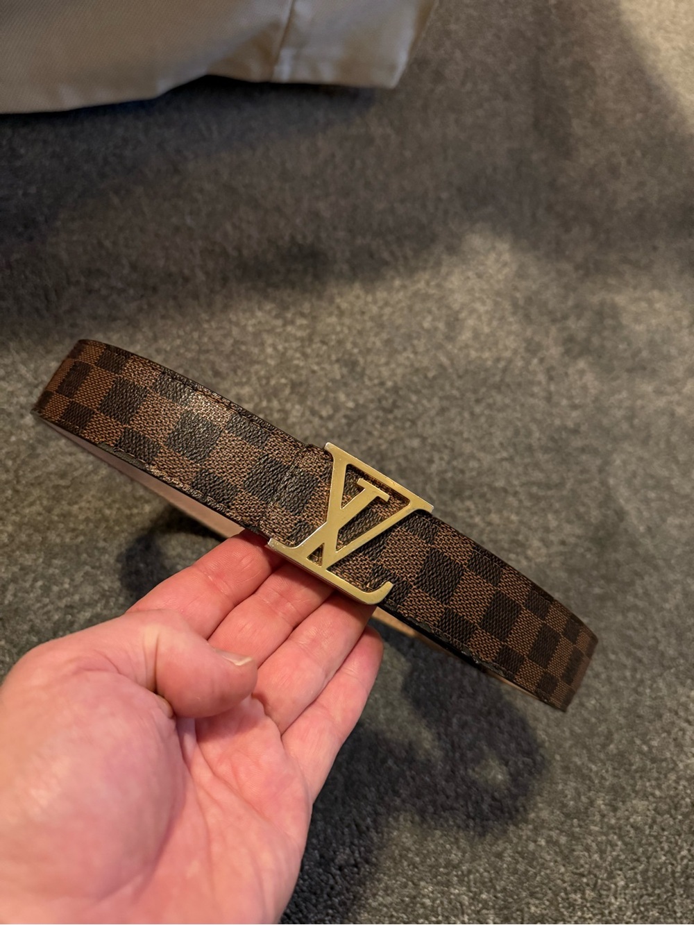Louis Vuitton Brown Damier Ebene Belt with Gold LV Buckle